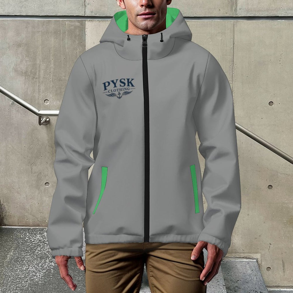 Men's Hooded Grey Windbreaker Jacket