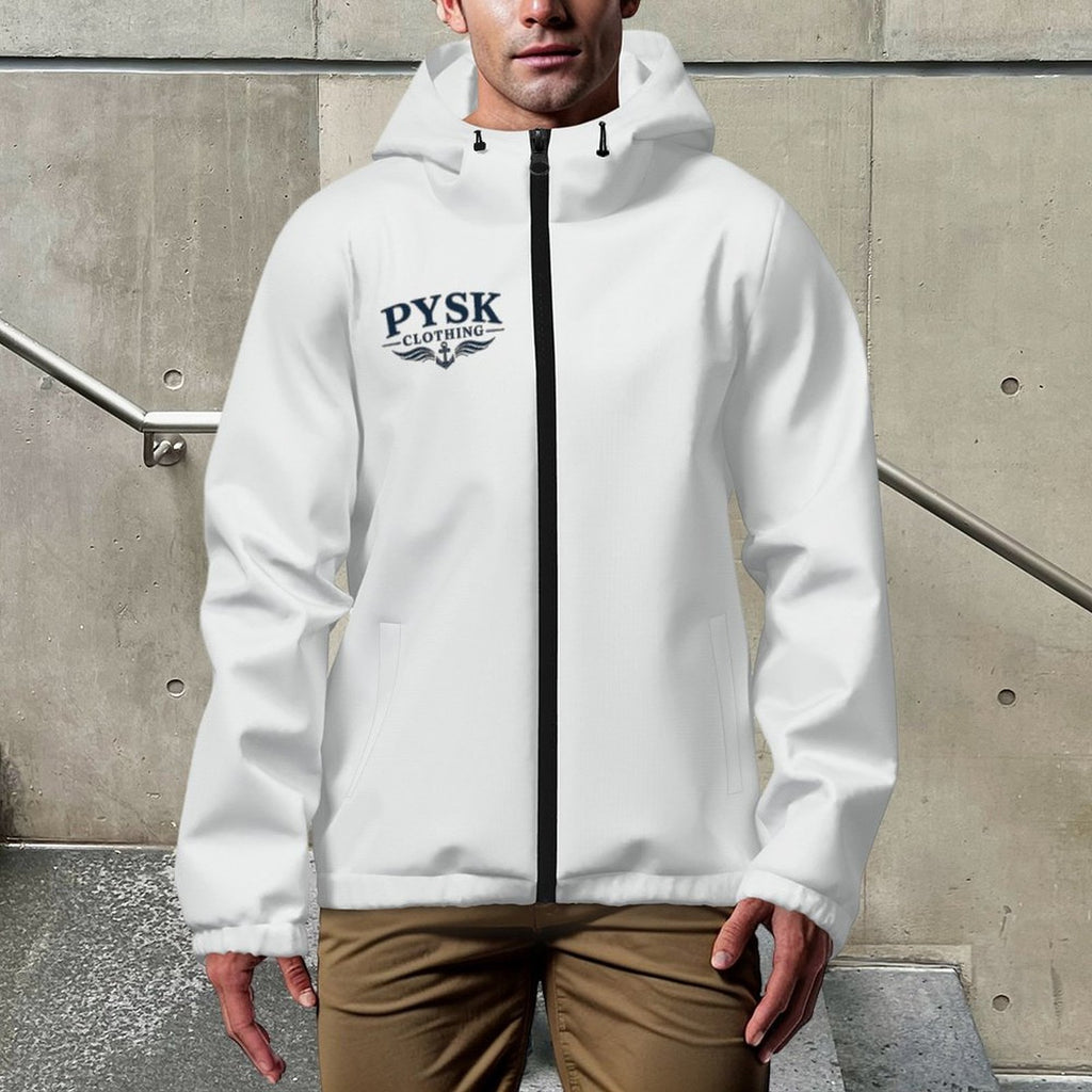 Men's Hooded White Windbreaker Jacket