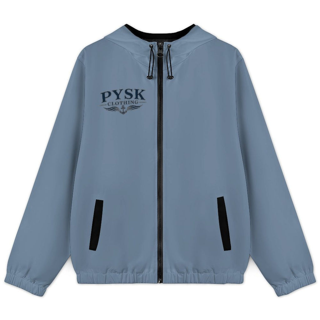 Men's Hooded Slate Blue Windbreaker Jacket