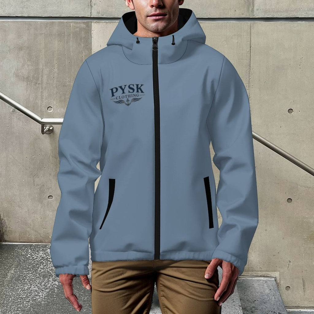 Men's Hooded Slate Blue Windbreaker Jacket