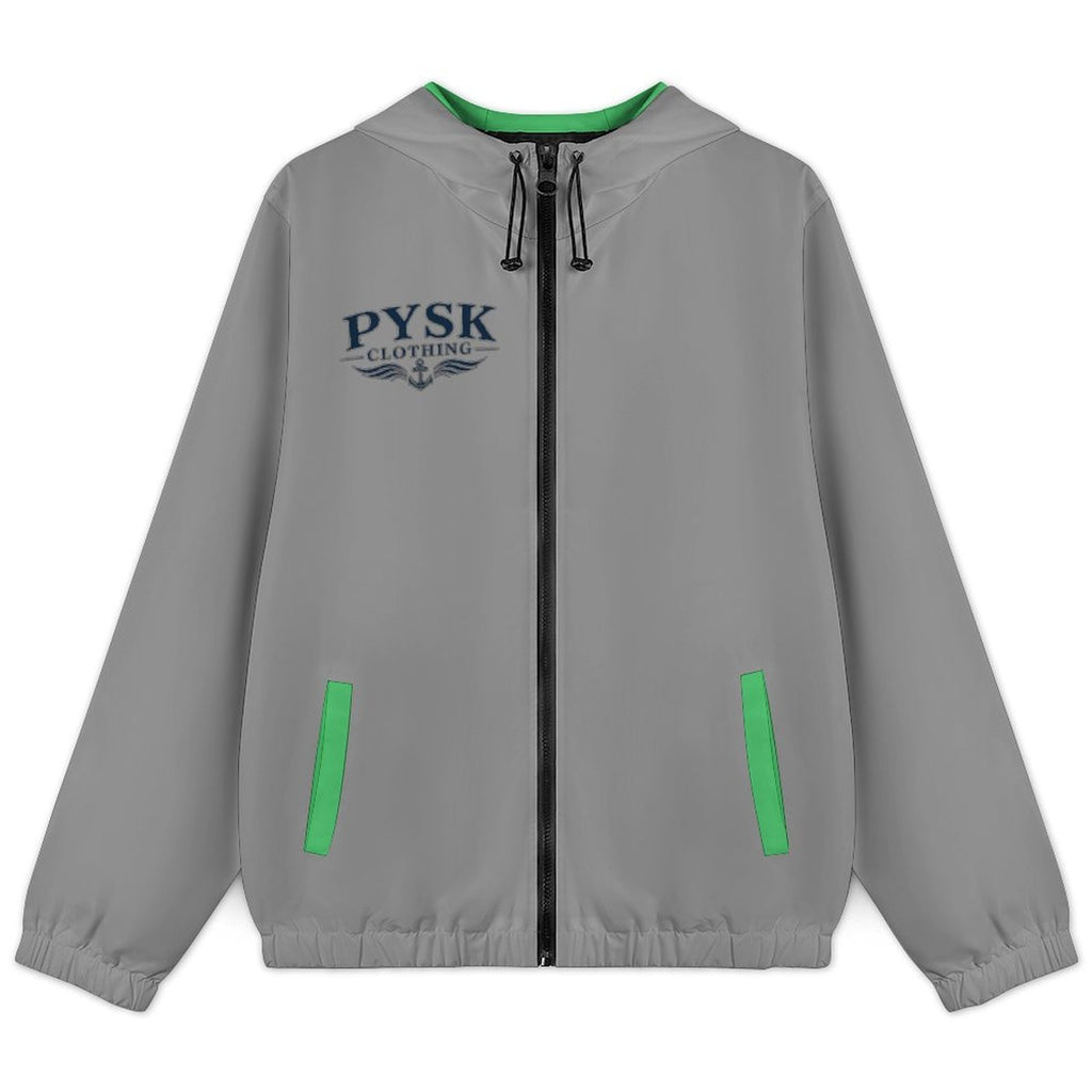 Men's Hooded Grey Windbreaker Jacket