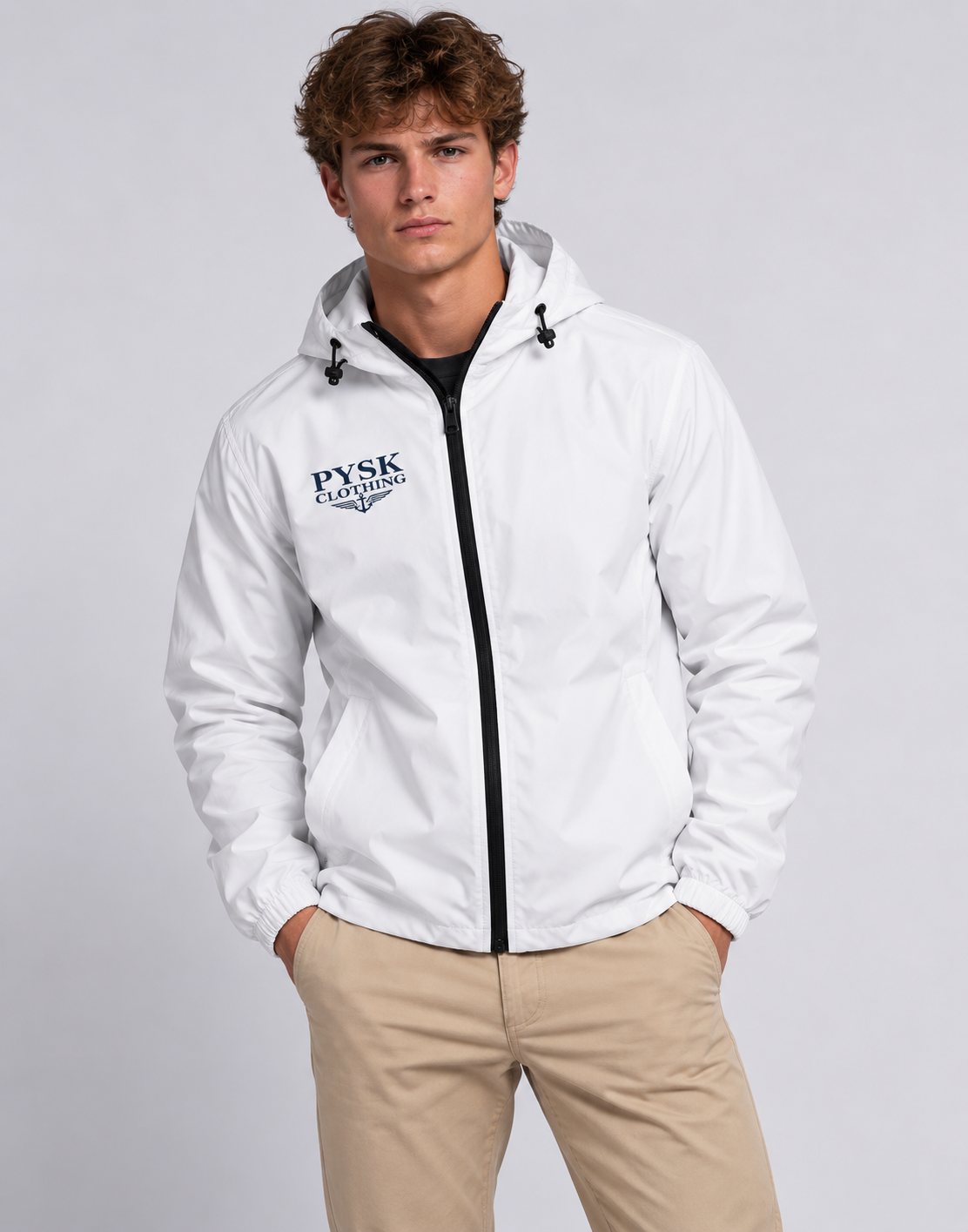 Men's Hooded White Windbreaker Jacket